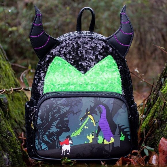 Maleficent Dragon Sequin Mini Backpack Sold Out NWT Disney Loungefly Exclusive - Picture 7 of 12
